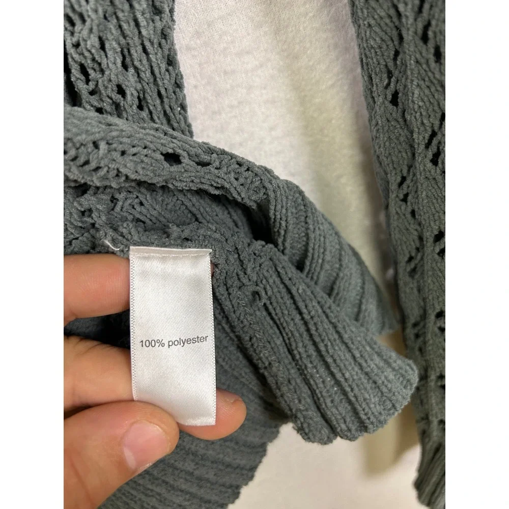 Boho Crochet Maurices Womens Medium Sage Green Open Knit Scoop Neck Sweater‎